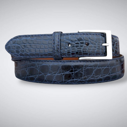 Glazed Argentine Caiman Flank Belt Navy