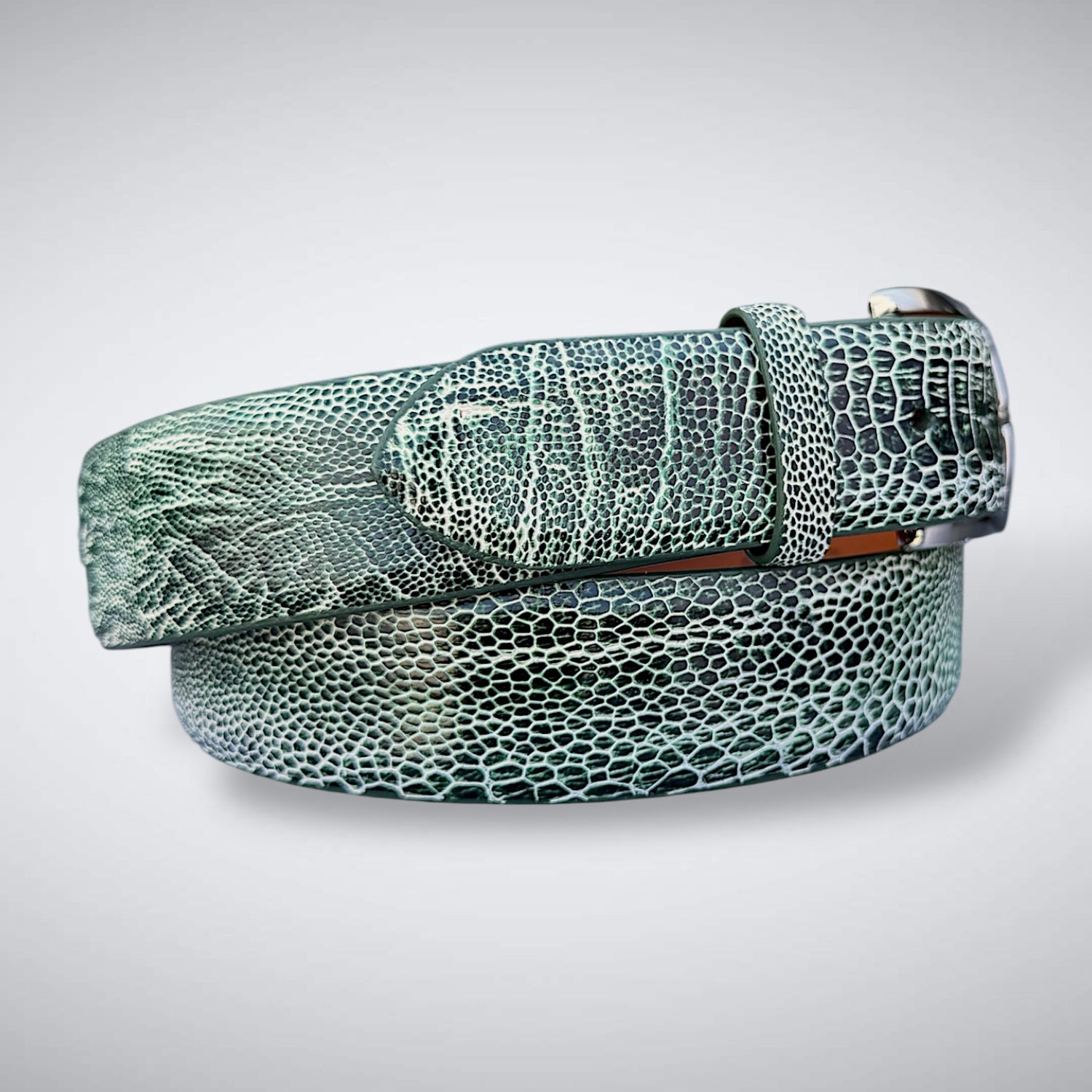 Ready To Ship Ostrich Shin Belt: Moss Creek (Width 1.5&quot;)