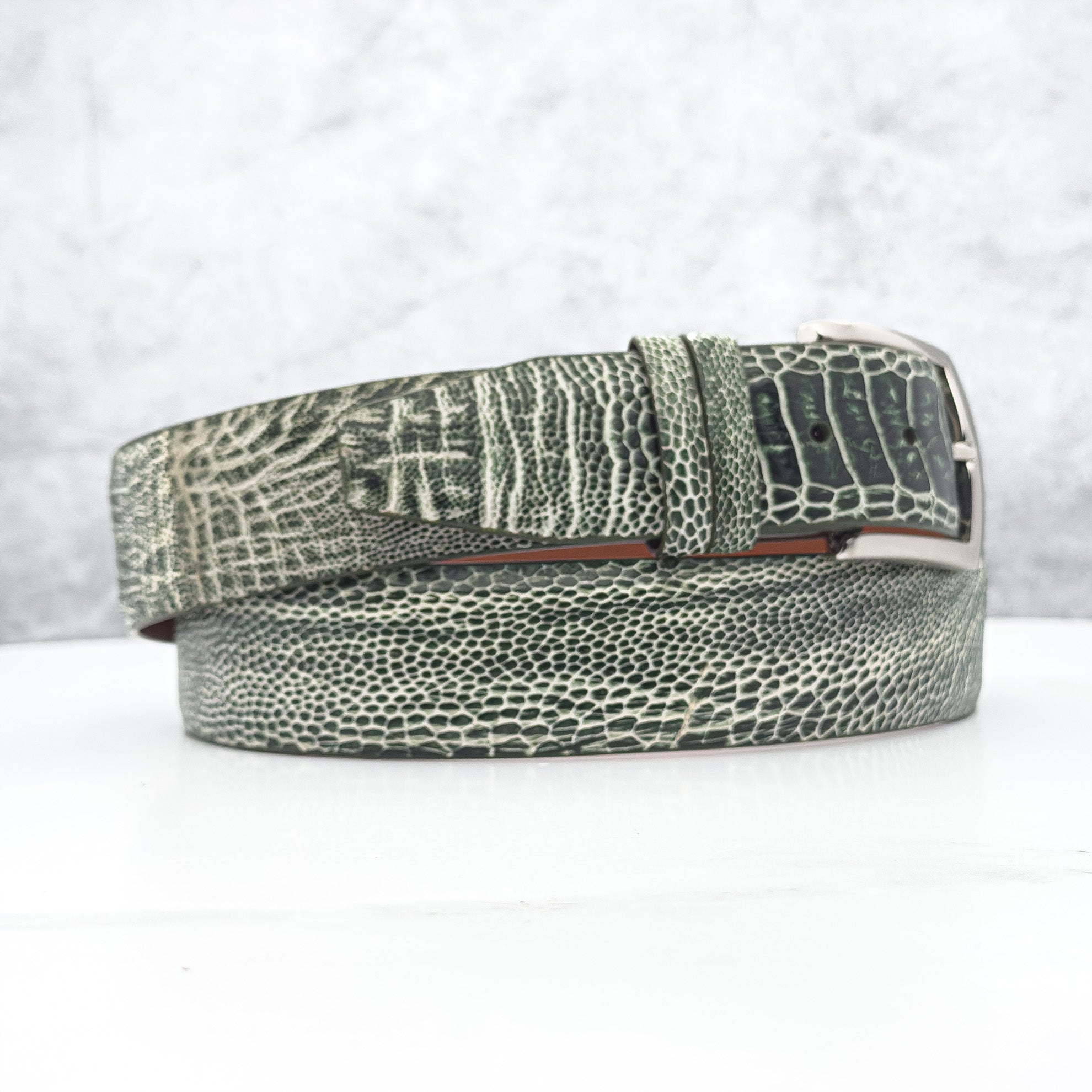 Ready To Ship Ostrich Shin Belt: Moss Creek (Width 1.5&quot;)