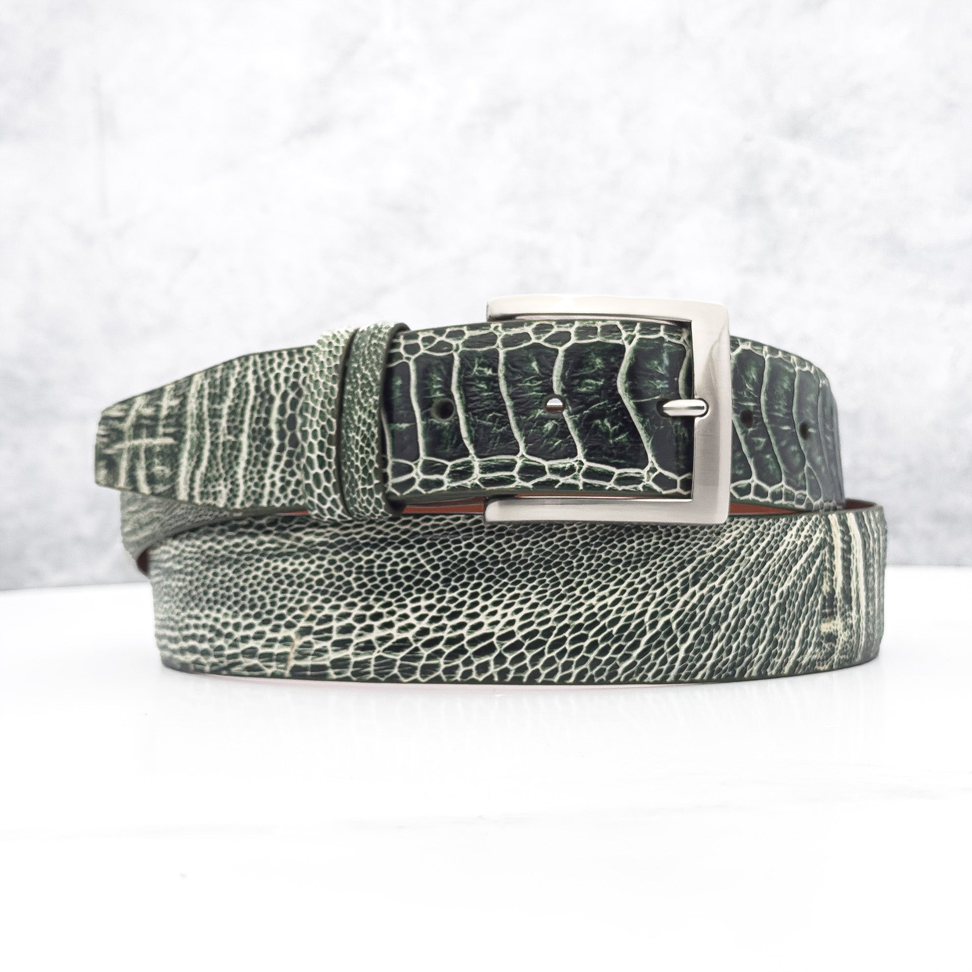 Ready To Ship Ostrich Shin Belt: Moss Creek (Width 1.5&quot;)