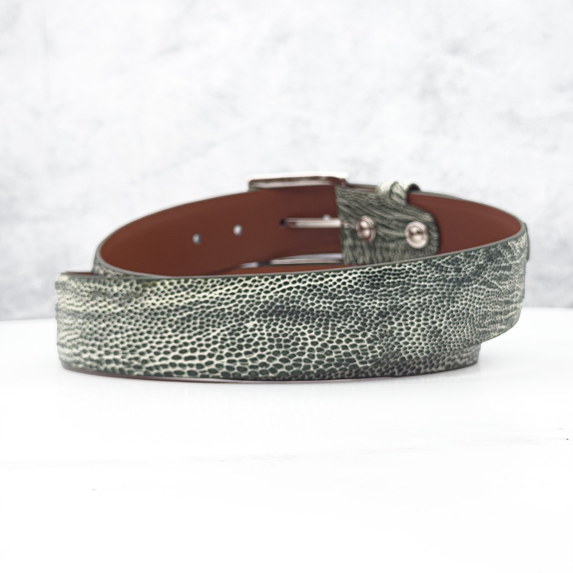 Ready To Ship Ostrich Shin Belt: Moss Creek (Width 1.5&quot;)