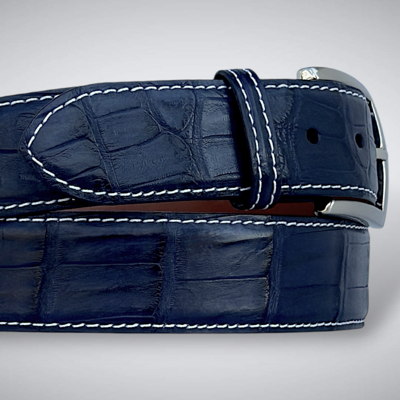 Caiman Belt — Navy | Tail | White Stitch