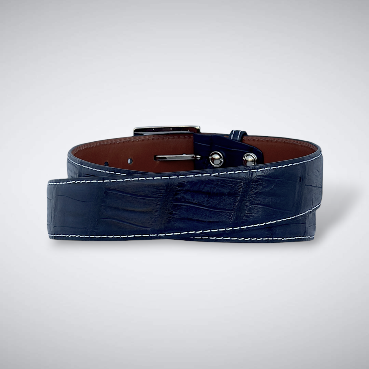 Caiman Belt — Navy | Tail | White Stitch