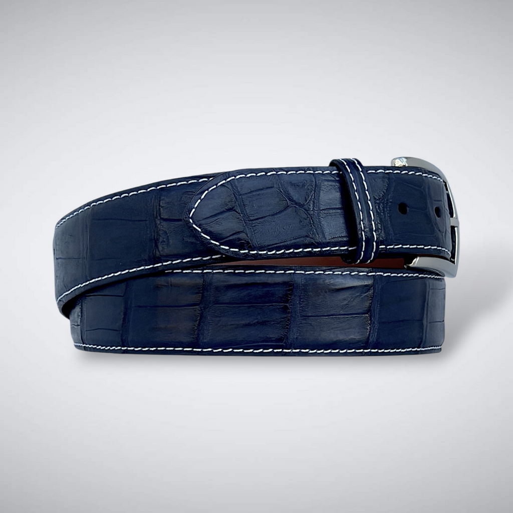 Caiman Belt — Navy | Tail | White Stitch