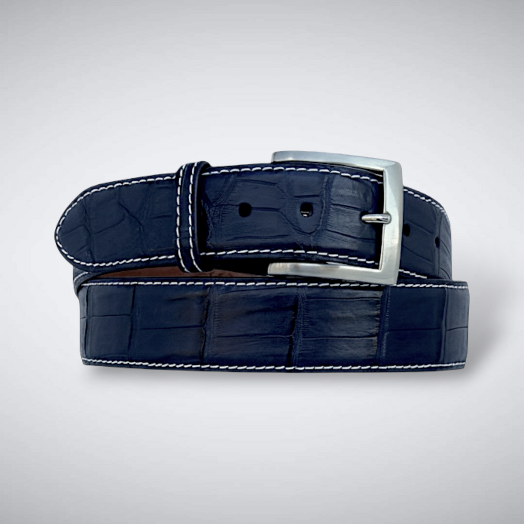 Caiman Belt — Navy | Tail | White Stitch