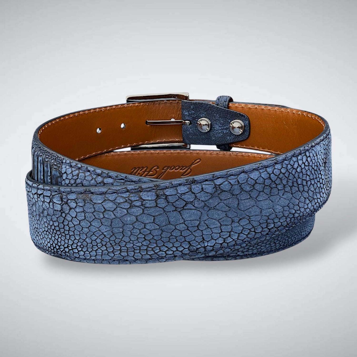 Blue Suede Shoes Ostrich Shin Belt (Navy Suede, Tonal Stitch)