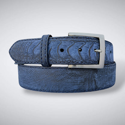 Blue Suede Shoes Ostrich Shin Belt (Navy Suede, Tonal Stitch)