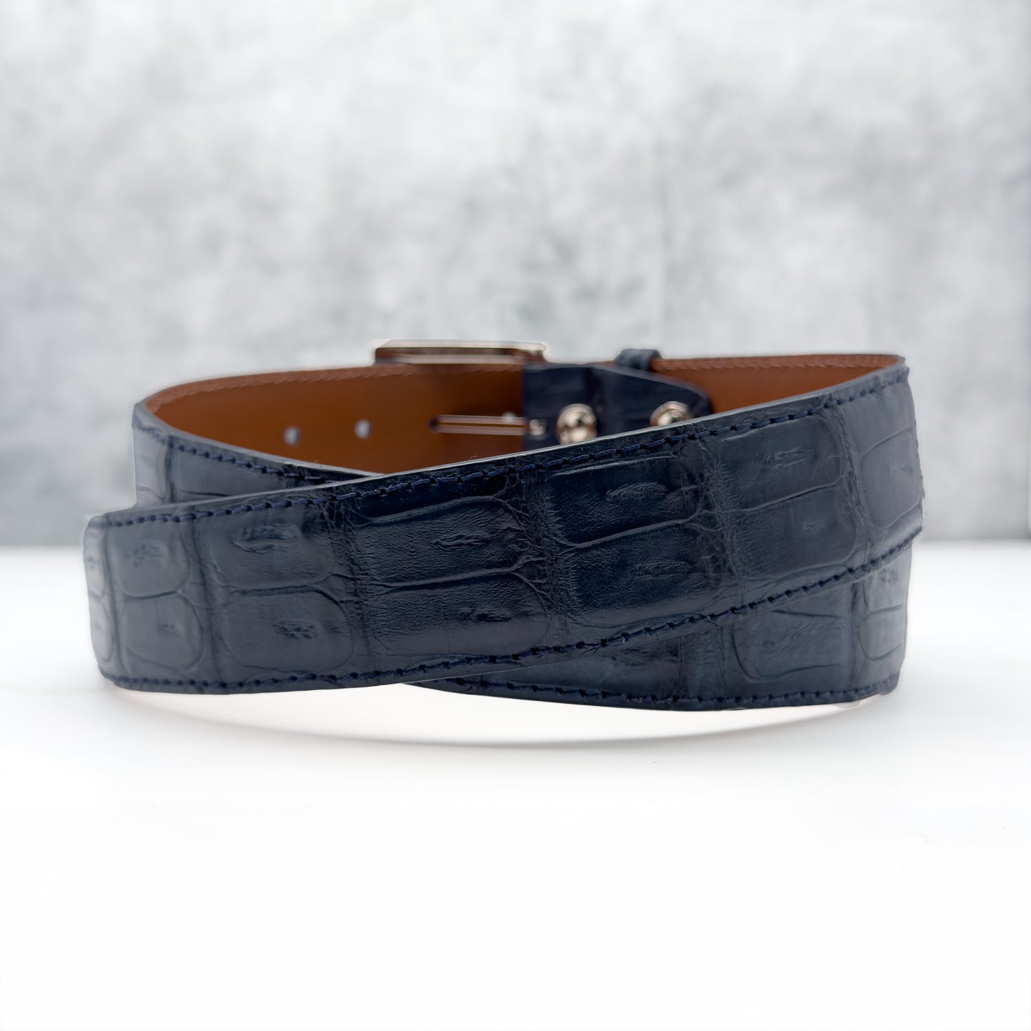 Matte Caiman Tail Belt: Navy