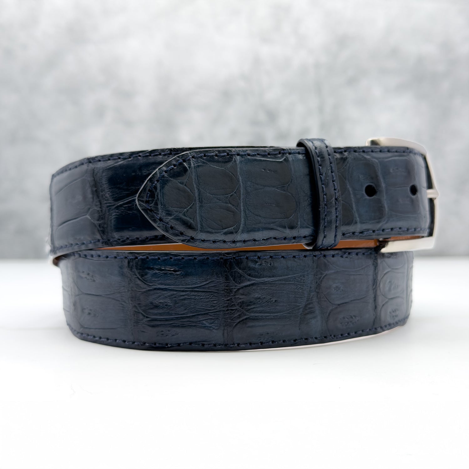 Matte Caiman Tail Belt: Navy