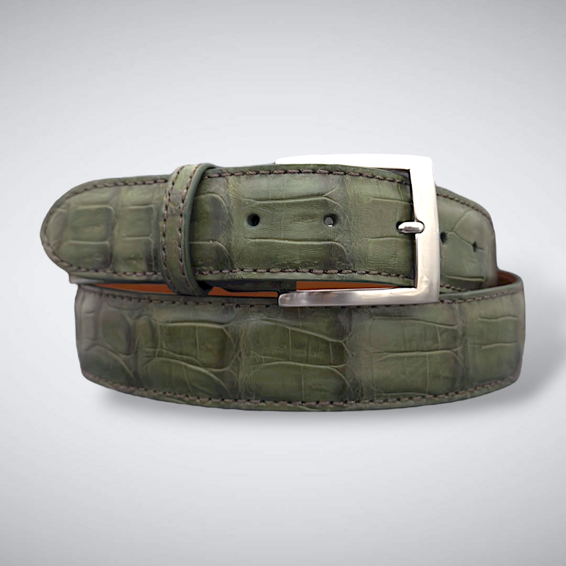 Rivoli Caiman Tail Belt – Matte Olive