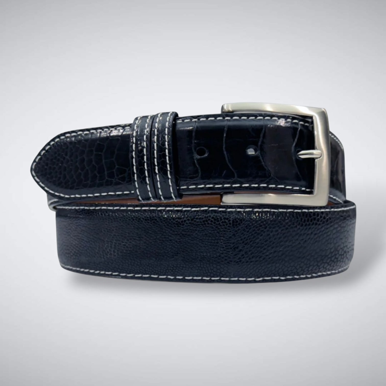 Ostrich Shin Belt: Navy