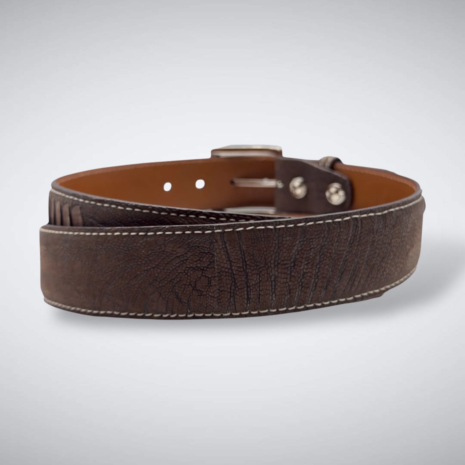 Ostrich Shin Suede Belt: Brown