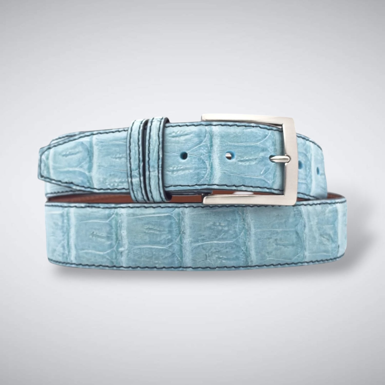 Ready To Ship Caiman Belt: Sky Blue Diamond Tip (1.5&quot; Width)