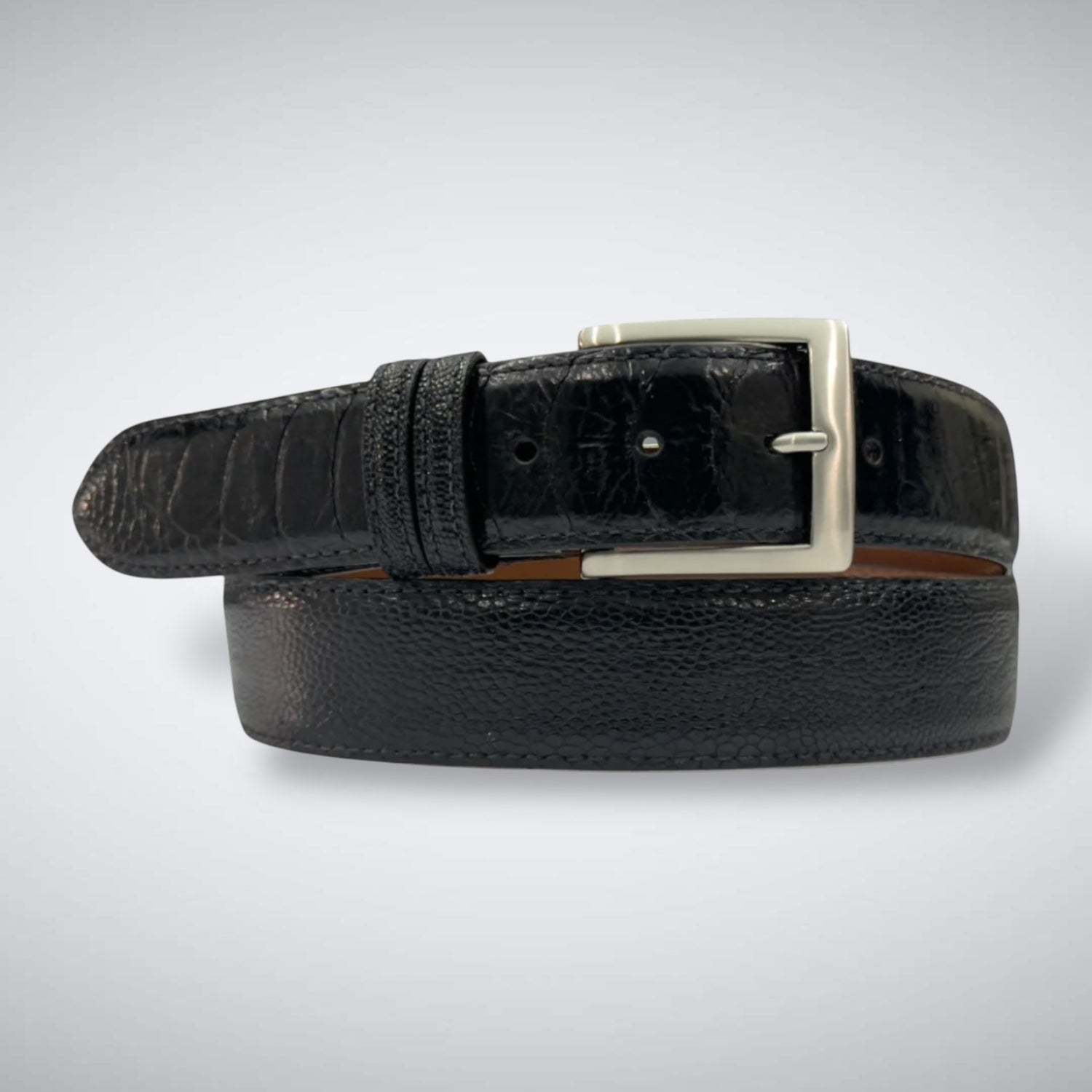 Ostrich Shin Belt: Matte Black