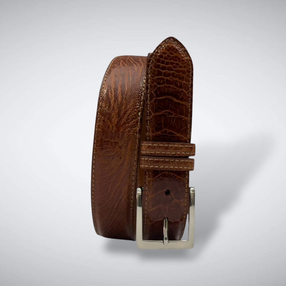 Ostrich Shin Belt: Cognac