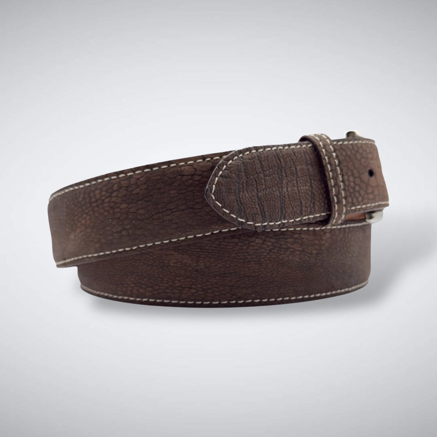 Ostrich Shin Suede Belt: Brown