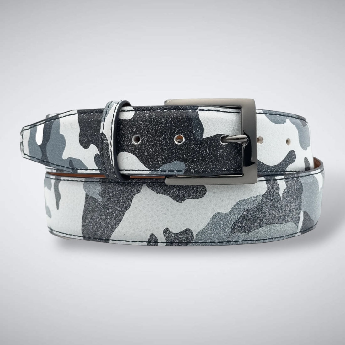 Ready To Ship Italian Calf Belt: White Camo (1.5 Width)