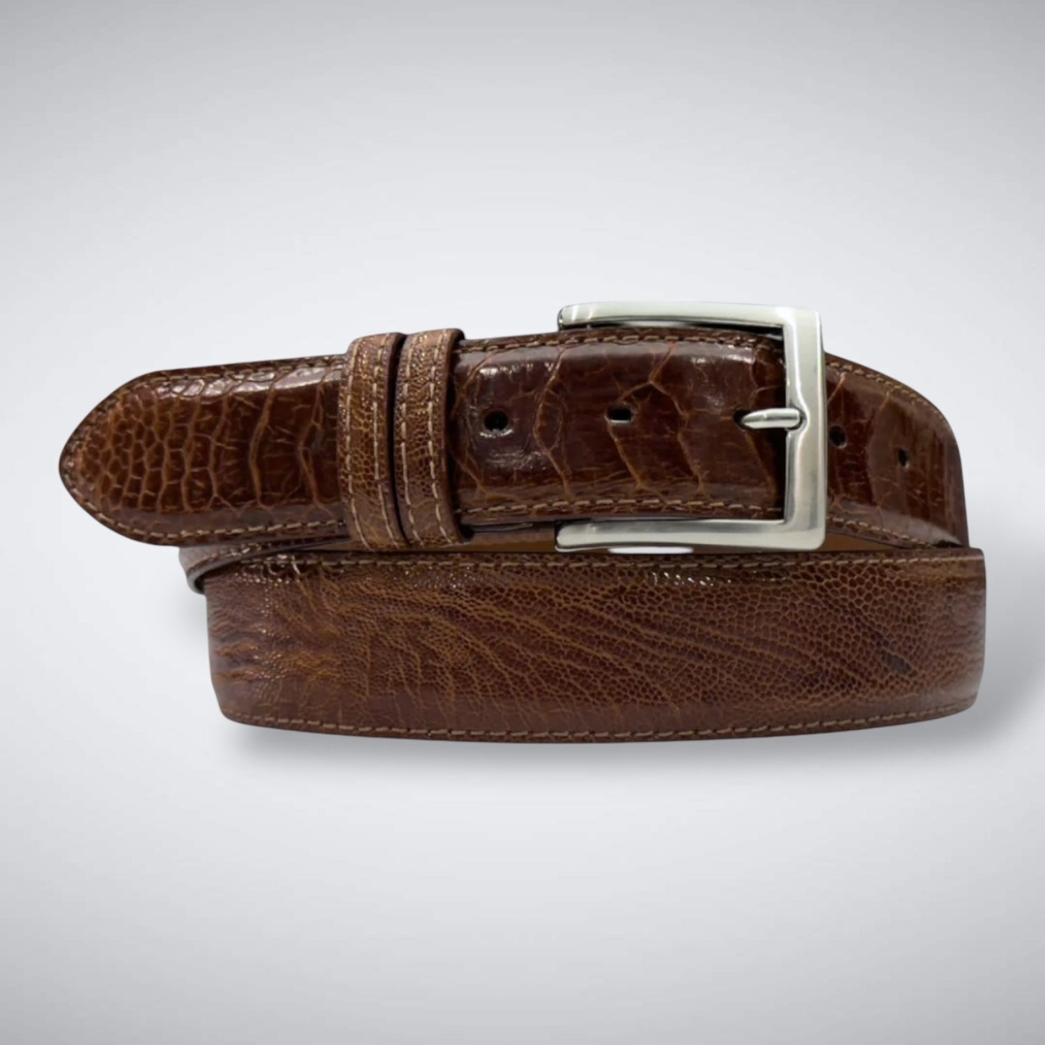 Ostrich Shin Belt: Cognac