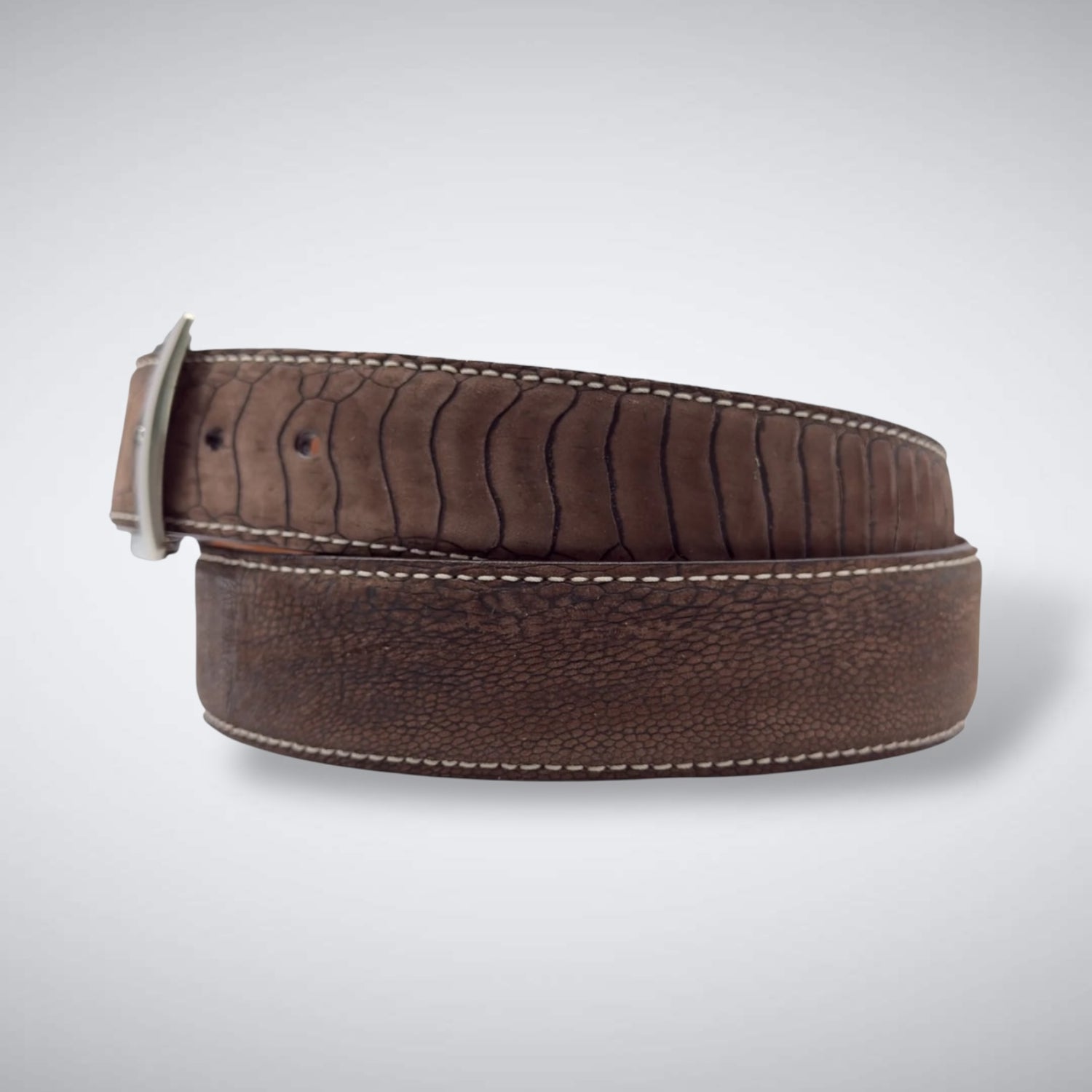 Ostrich Shin Suede Belt: Brown