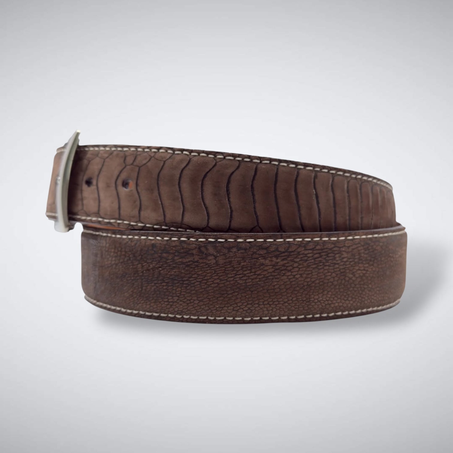 Ostrich Shin Suede Belt: Brown