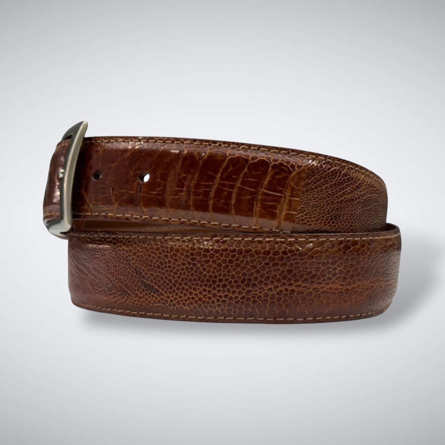 Ostrich Shin Belt: Cognac