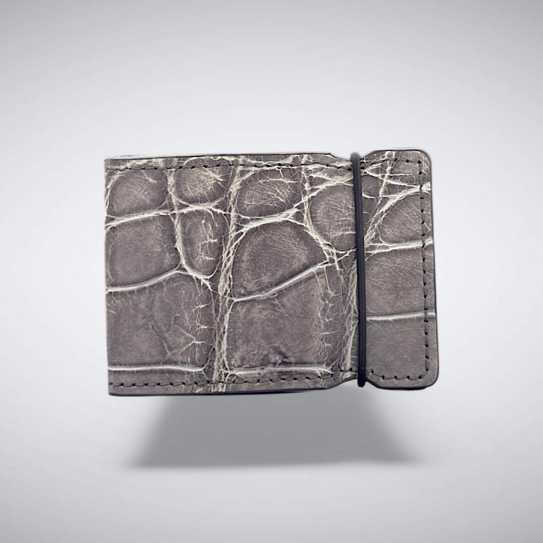The DJ Cash Cover — Matte Grey Alligator with White Stitch