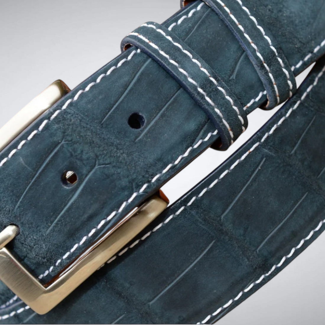 American Suede Alligator Belt: Navy