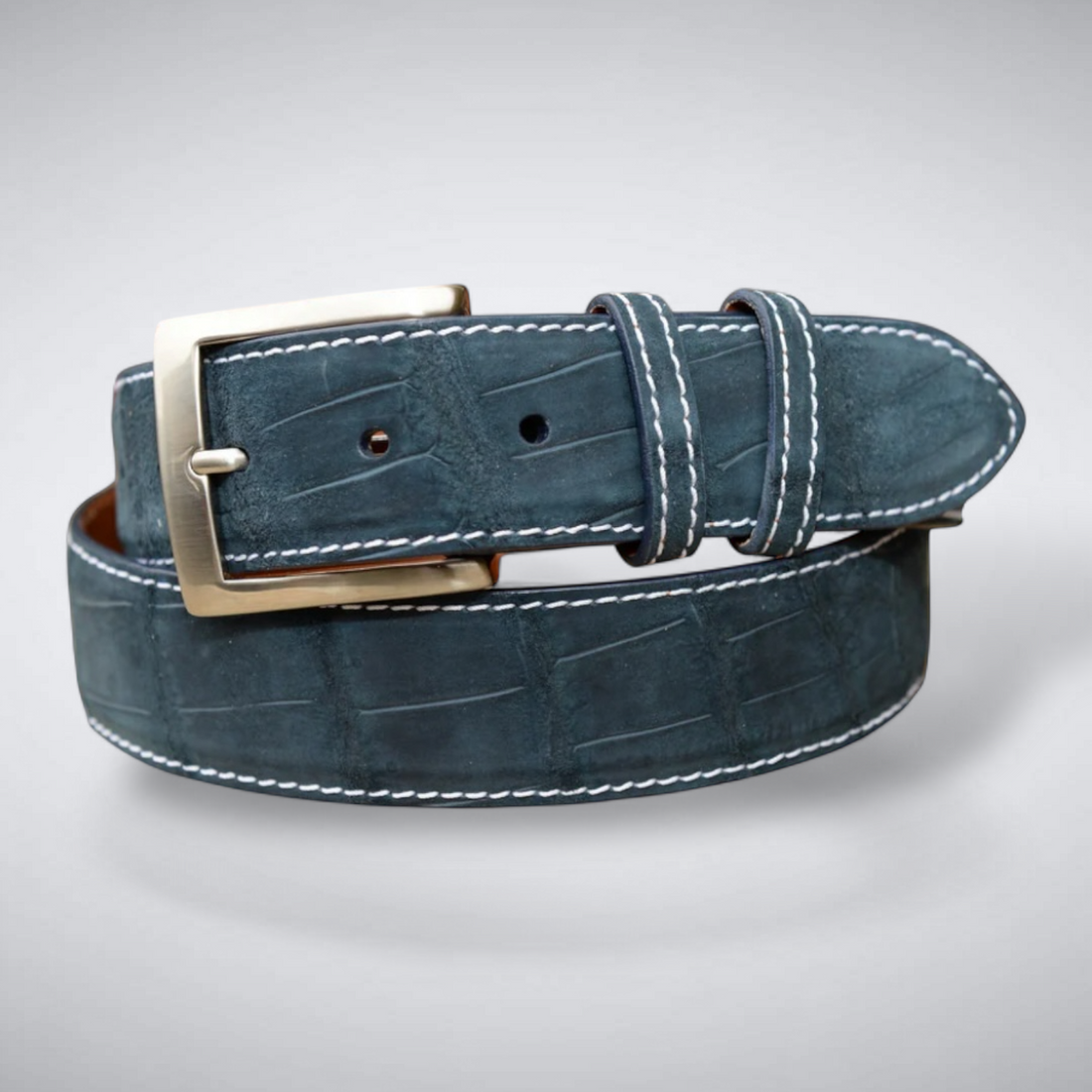American Suede Alligator Belt: Navy