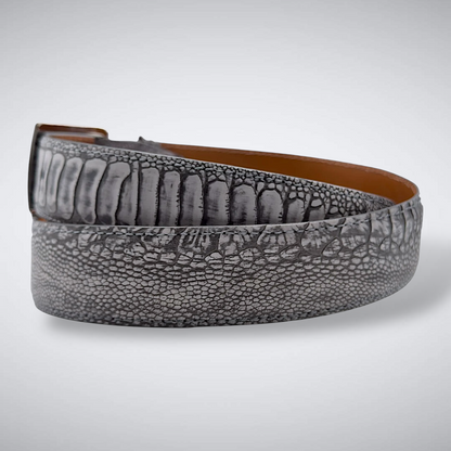 Smoke on the Water Ostrich Shin Belt (Grey Suede, Tonal Stitch)