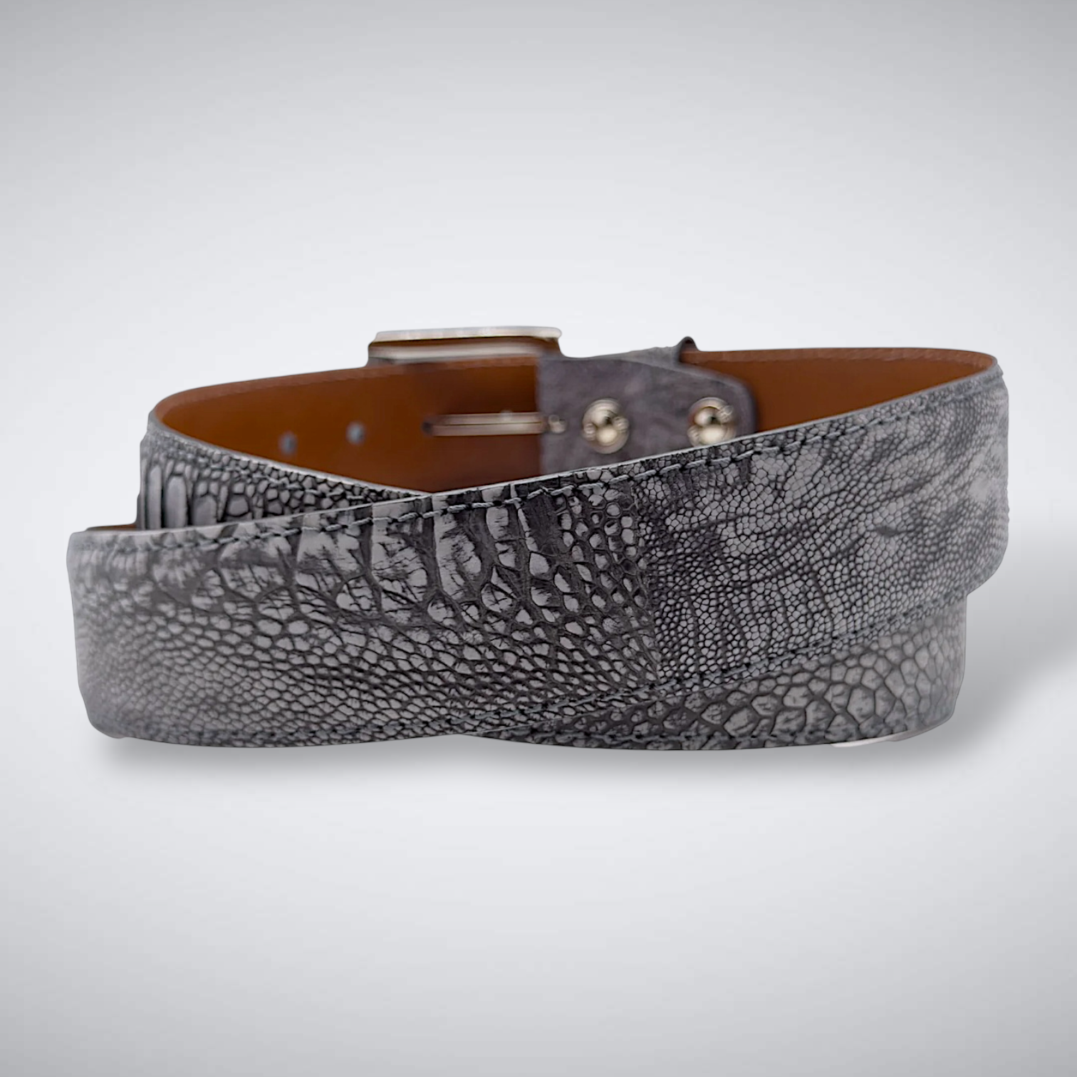Smoke on the Water Ostrich Shin Belt (Grey Suede, Tonal Stitch)