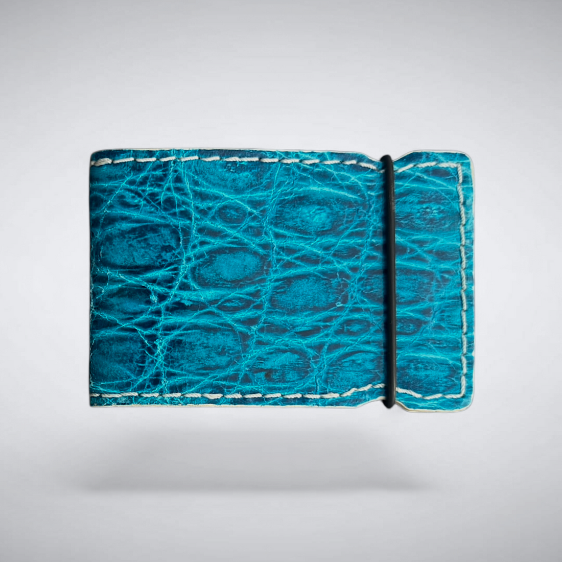 Biscayne Cash Cover – Blue Crocodile with White Stitch