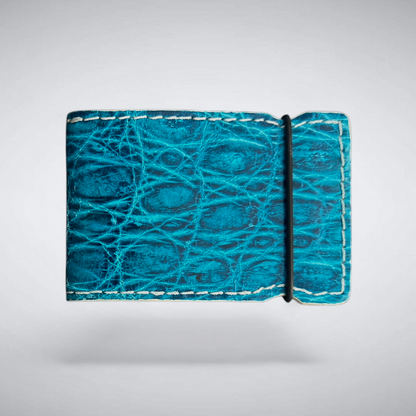 Biscayne Cash Cover – Blue Crocodile with White Stitch