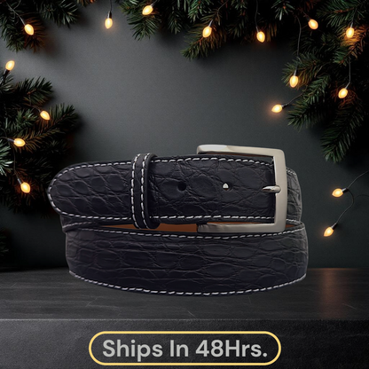 Titan Crocodile Flank Belt (Black White Stitch)