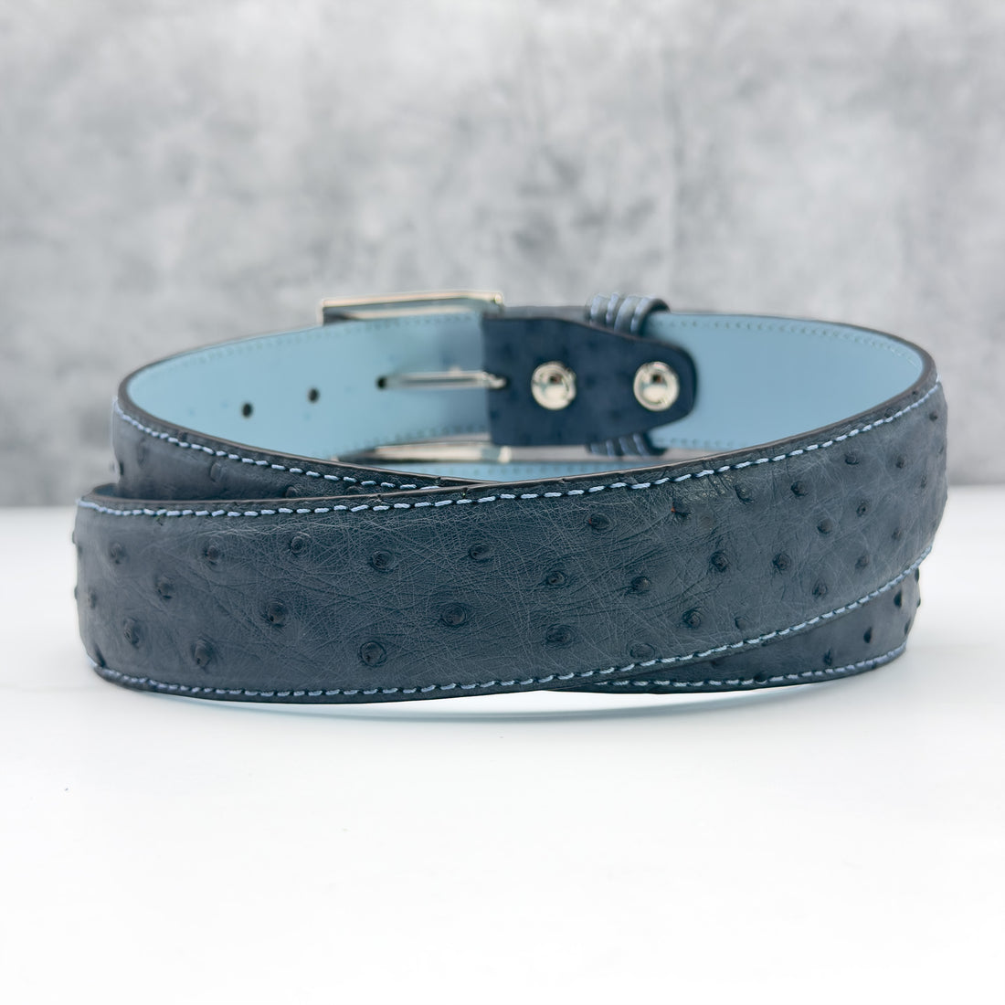 Ready To Ship Ostrich Quill Belt: Blue Quill Ridge