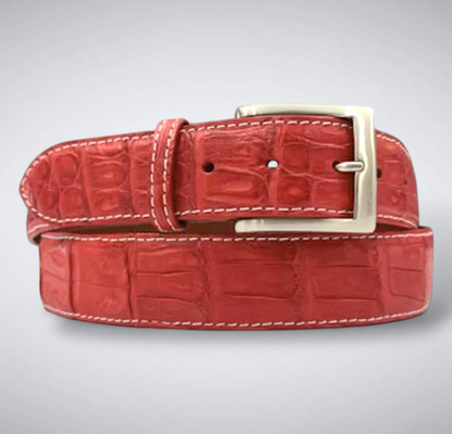 Matte Caiman Tail Belt – Valencia (Red / White Stitch)