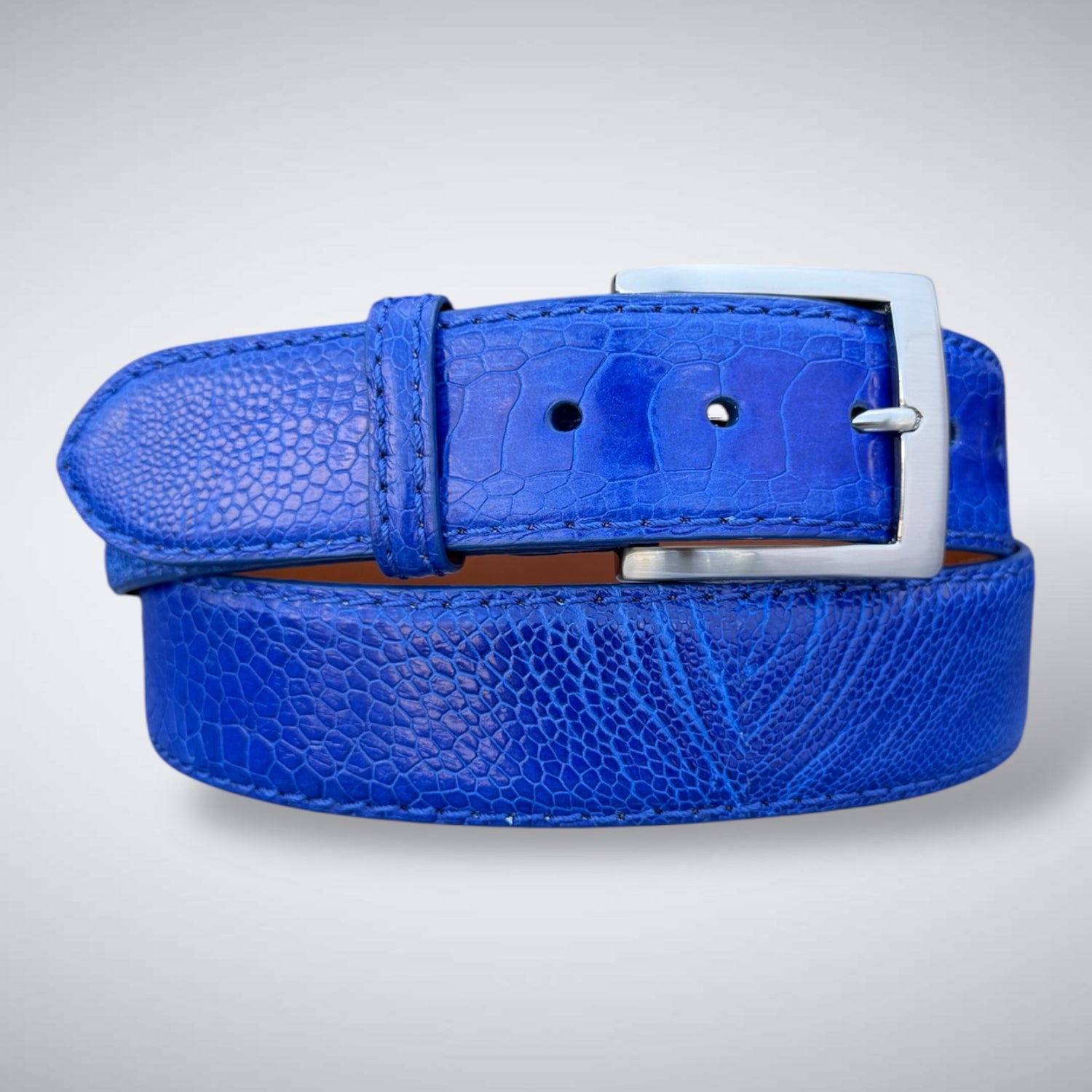 Ready To Ship Ostrich Shin Belt: Royal Blue  (Width 1.5&quot;)