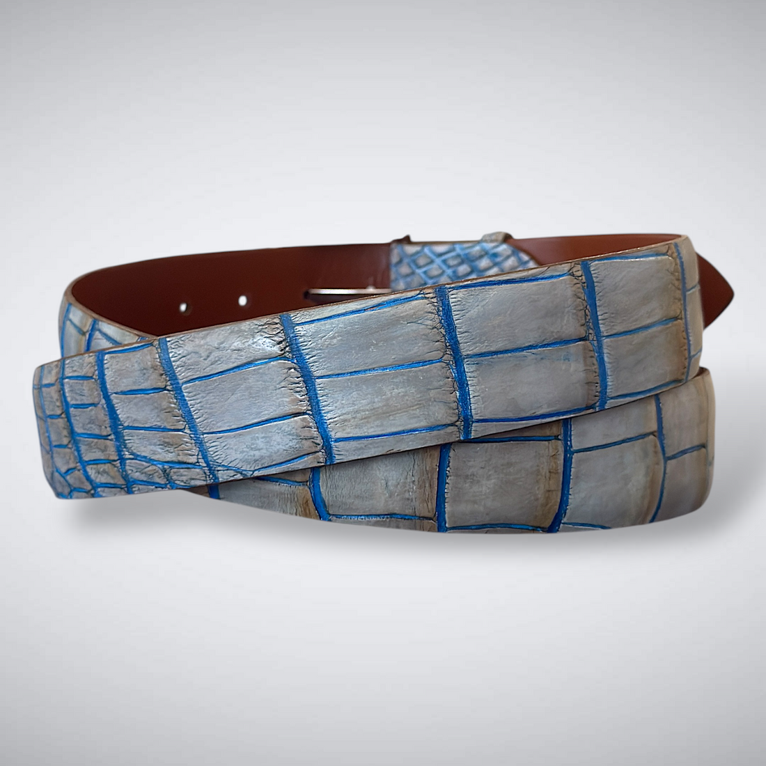 Sea Island Alligator Belt – Single Piece (Matte White Grey Blue)