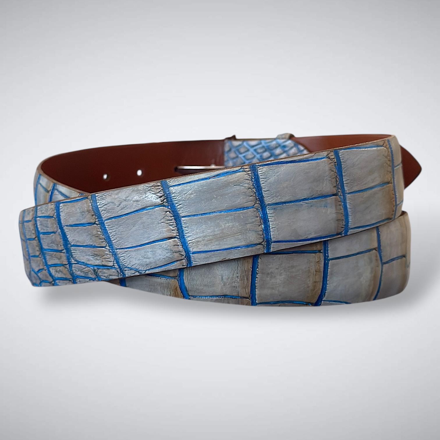 Sea Island Alligator Belt – Single Piece (Matte White Grey Blue)