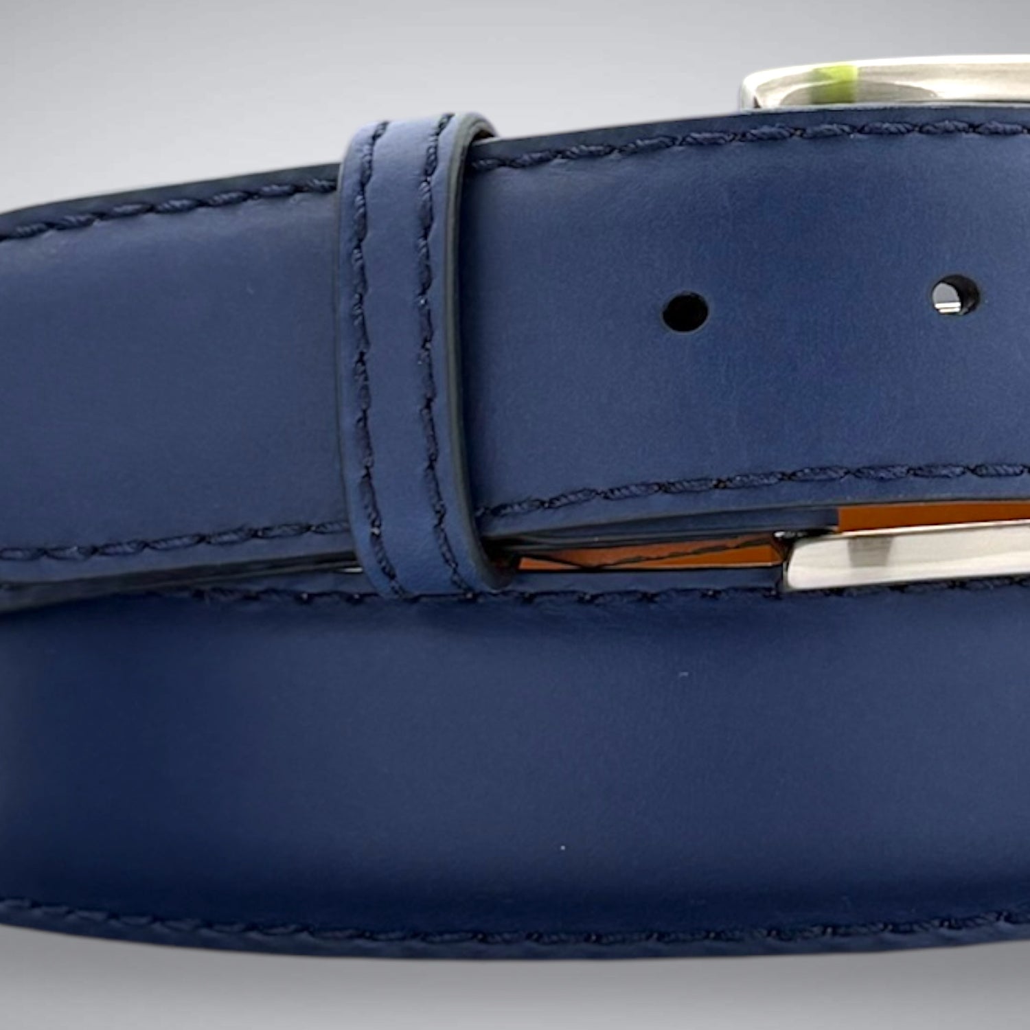 Ready To Ship Italian Calf Belt: Shinnecock Blue (1.5 Width)
