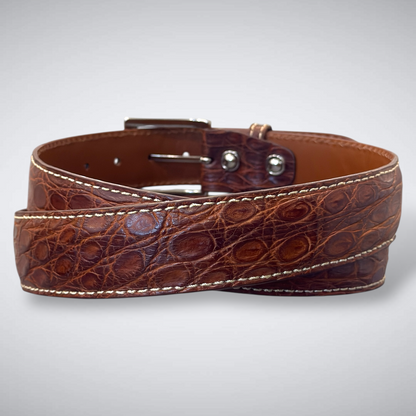 Sinatra Crocodile Flank Belt (Cognac Khaki Stitch)