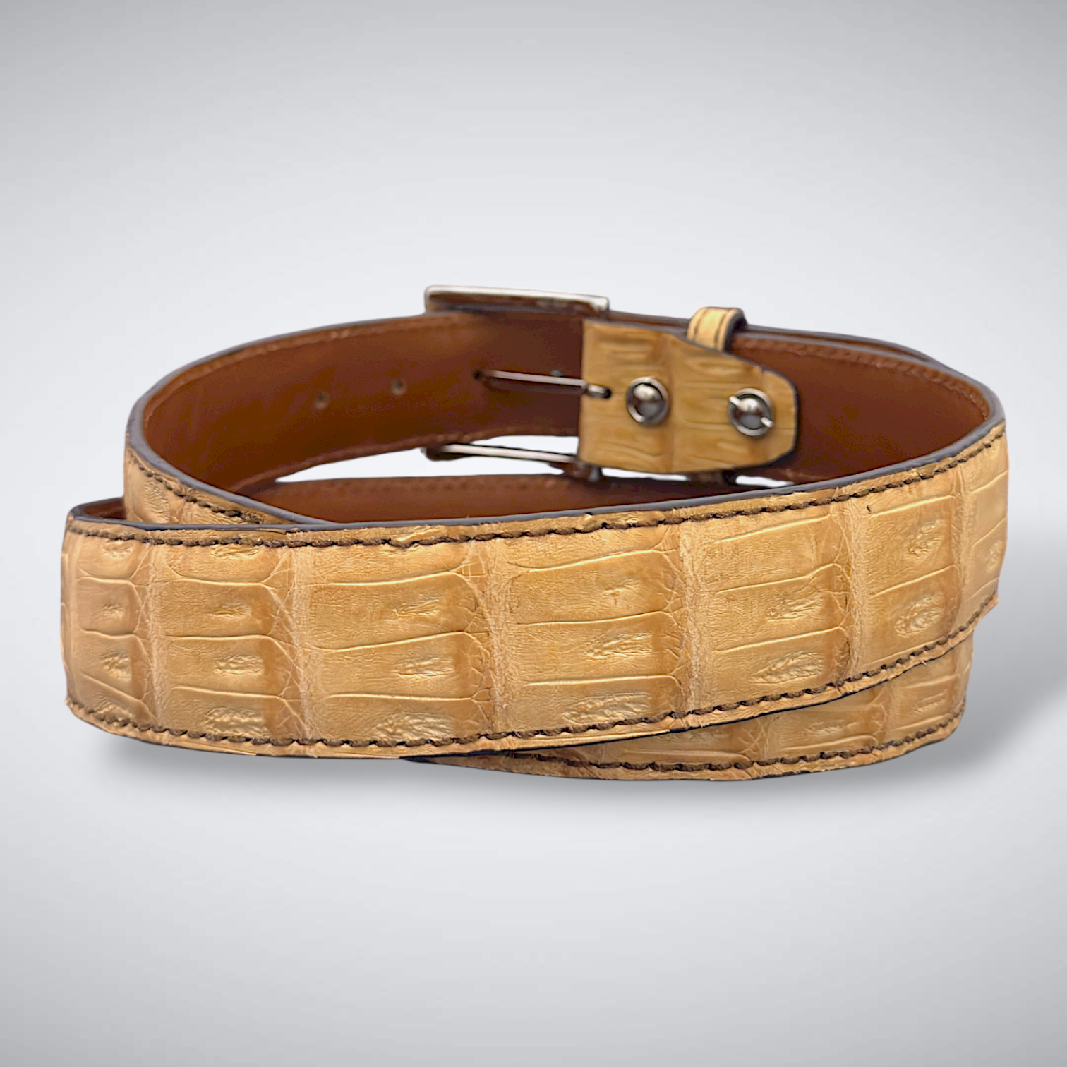 Matte Caiman Tail Belt – Toscana (Tan / Brown Stitch)