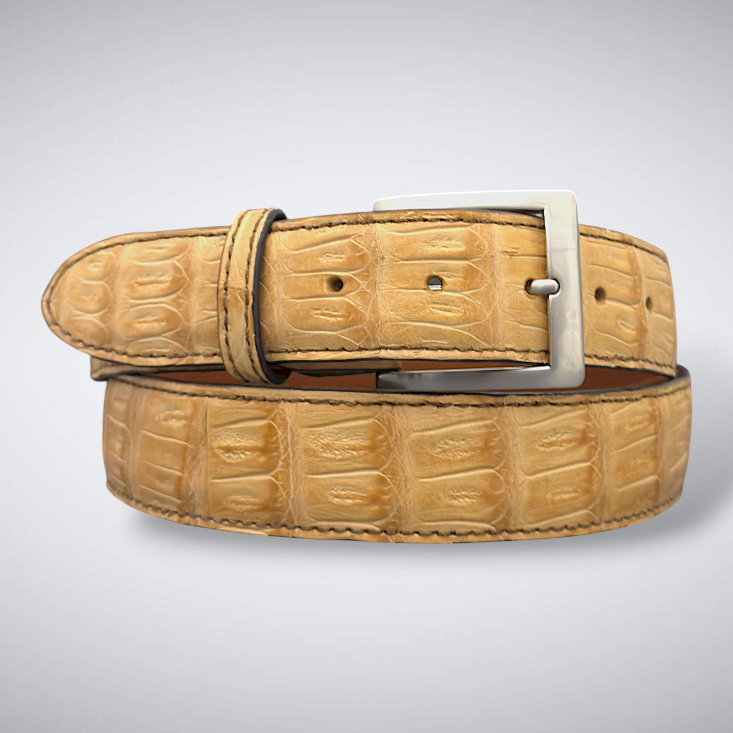 Matte Caiman Tail Belt – Toscana (Tan / Brown Stitch)