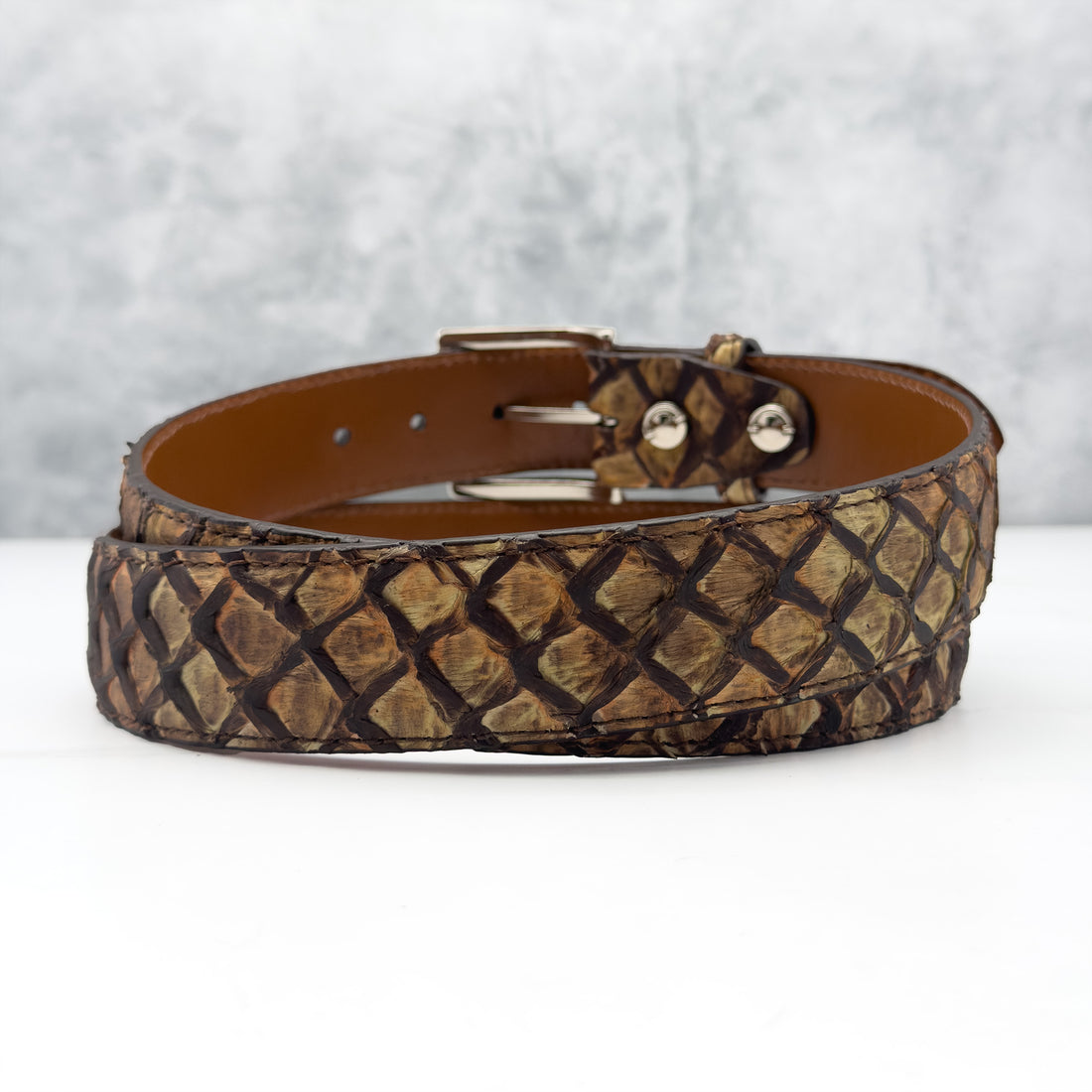 Ready To Ship Pirarucu Belt: Setting Sun Tan