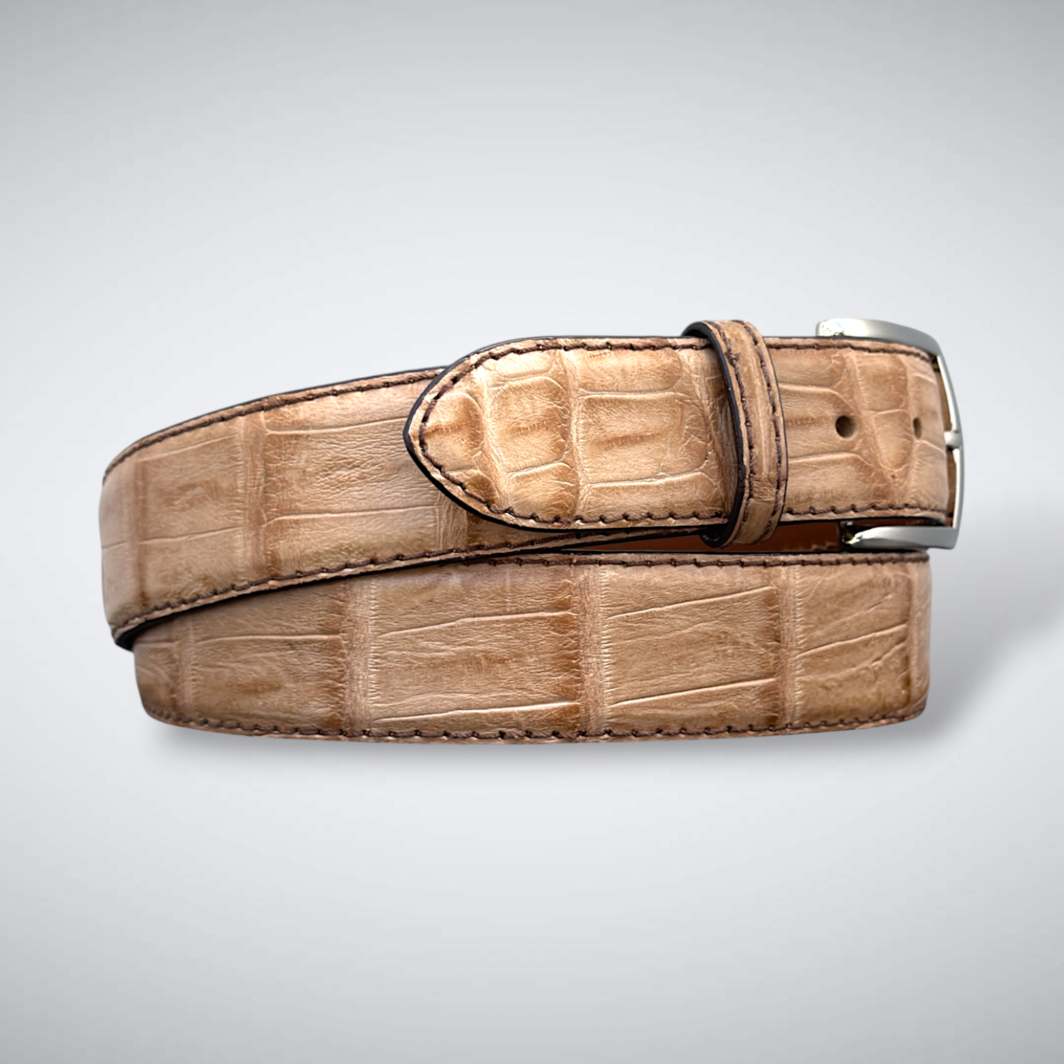 Caiman Belt — Tan | Tail | Brown Stitch
