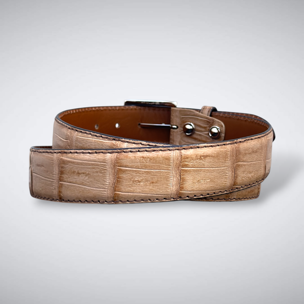 Caiman Belt — Tan | Tail | Brown Stitch