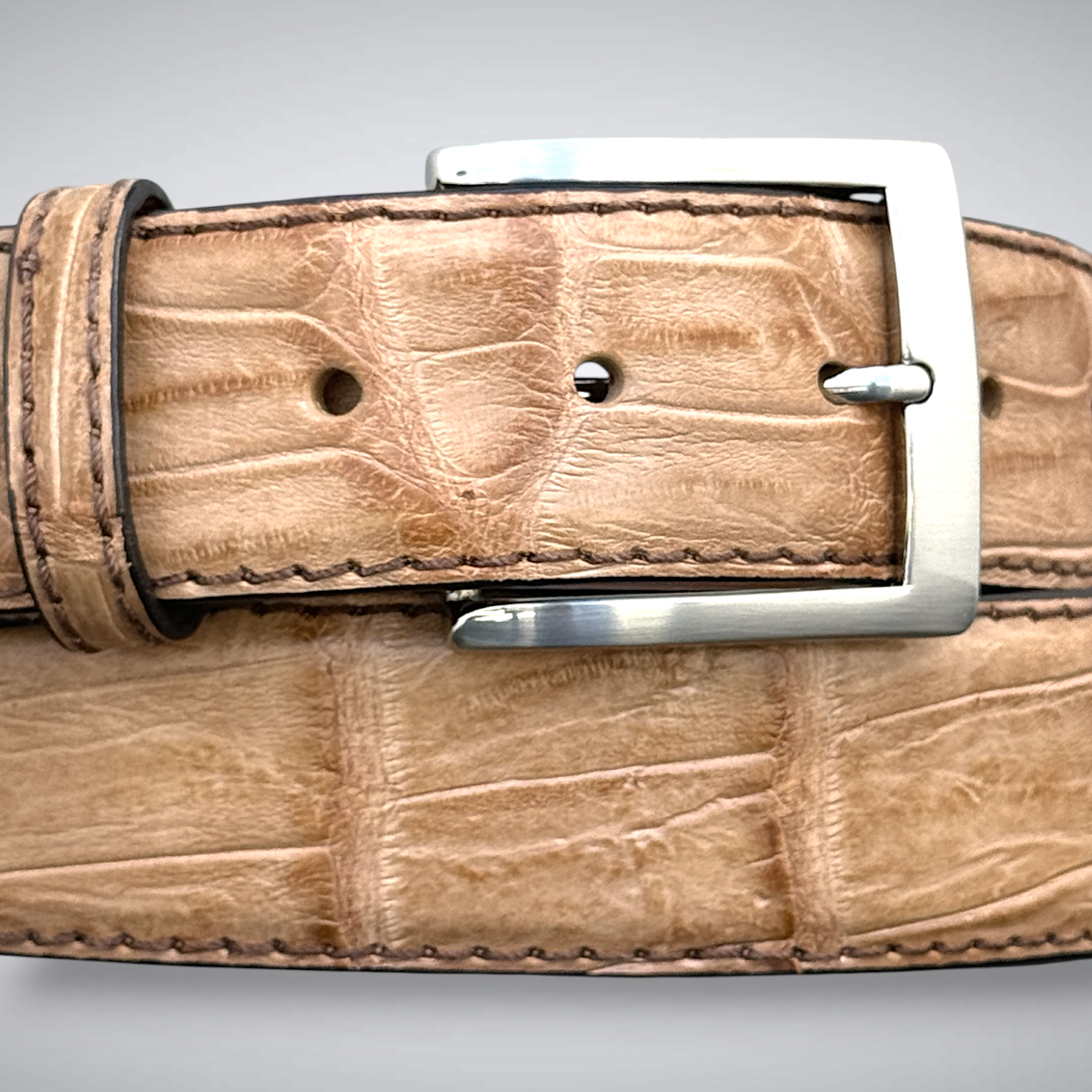 Caiman Belt — Tan | Tail | Brown Stitch