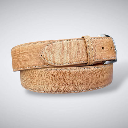 Ready To Ship Ostrich Shin Belt: Tan (Width 1.5&quot;)