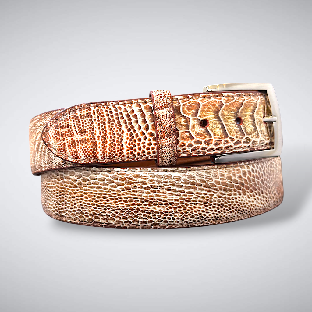 Ostrich Belt — Tan and White | Shin