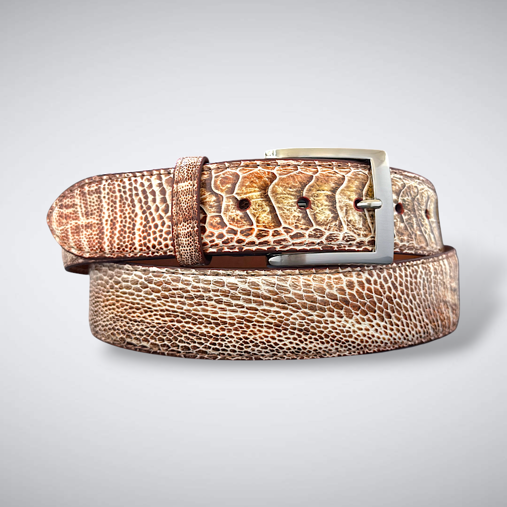 Ostrich Belt — Tan and White | Shin
