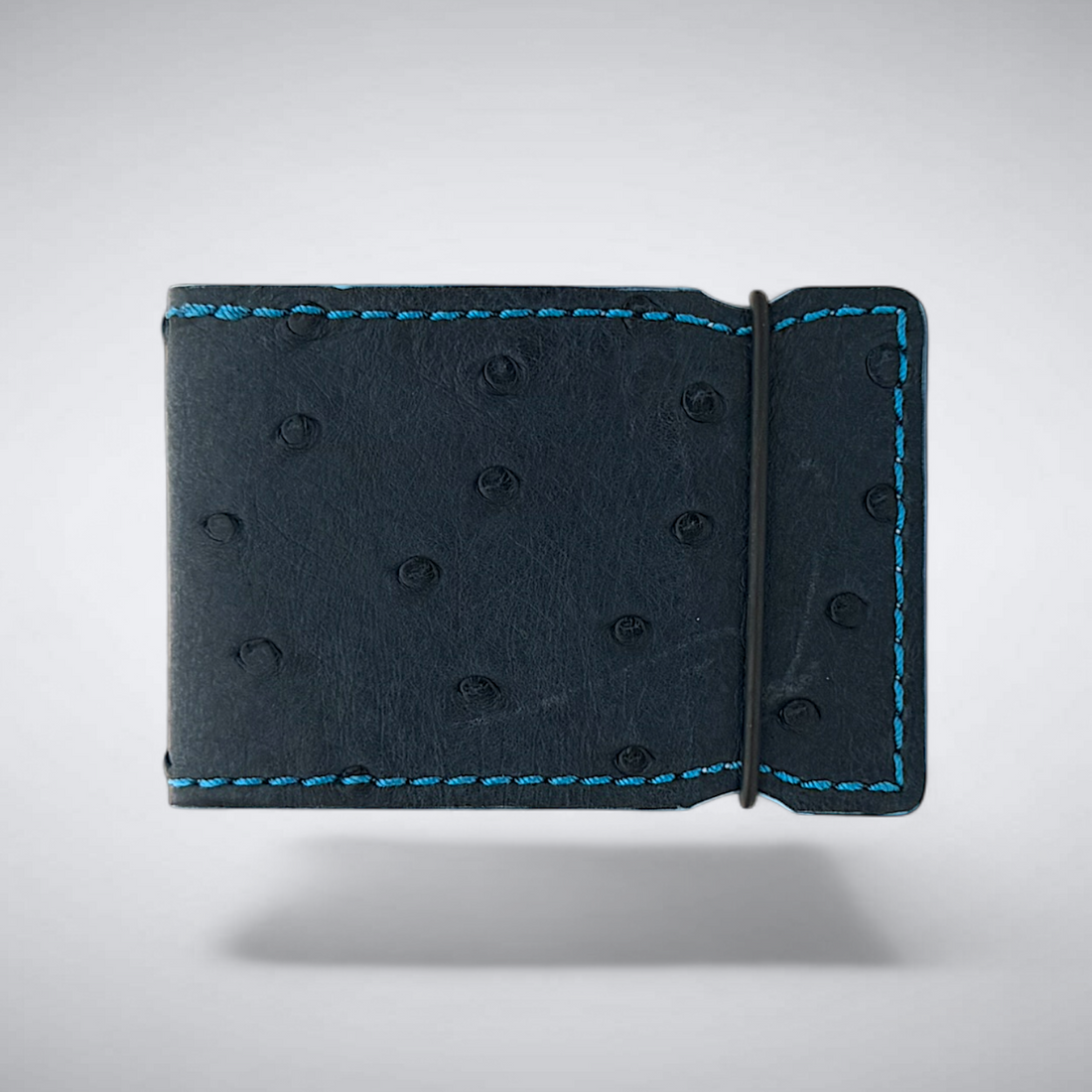 The Daly Cash Cover — Navy Ostrich Quill with Sky Blue Stitch